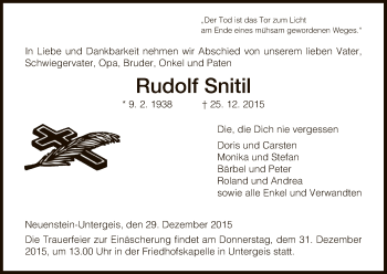 Traueranzeige von Rudolf Snitil von Hersfeld