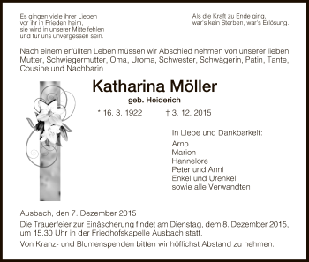 Traueranzeige von Katharina Möller von Hersfeld