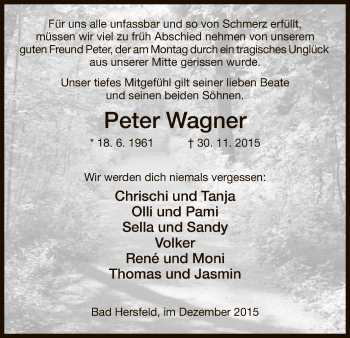 Traueranzeige von Peter Wagner von Hersfeld