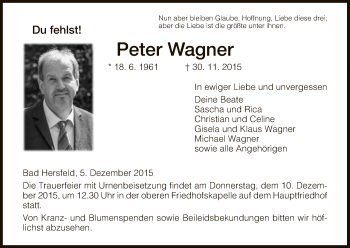 Traueranzeige von Peter Wagner von Hersfeld