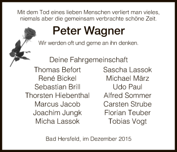 Traueranzeige von Peter Wagner von Hersfeld