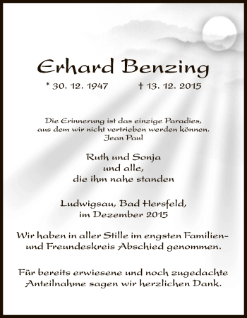Traueranzeige von Erhard Benzing von Hersfeld