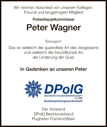 Traueranzeige von Peter Wagner von Hersfeld