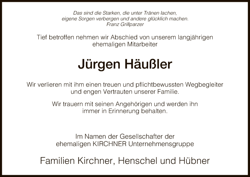  Traueranzeige für Jürgen Häußler vom 09.12.2015 aus Hersfeld