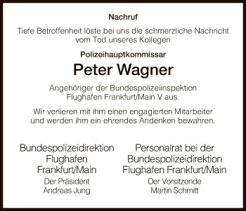 Traueranzeige von Peter Wagner von Hersfeld