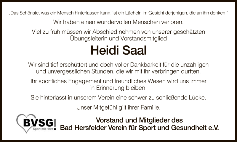  Traueranzeige für Heidi Saal vom 19.12.2015 aus Hersfeld