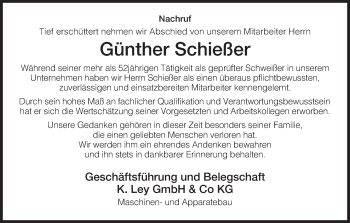 Traueranzeige von Günther Schießer von Hersfeld