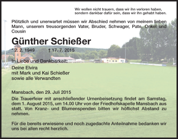 Traueranzeige von Günther Schießer von Hersfeld