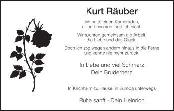 Traueranzeige von Kurt Räuber von Hersfeld