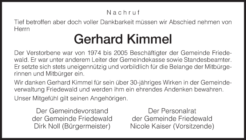  Traueranzeige für Gerhard Kimmel vom 05.08.2015 aus Hersfeld