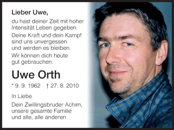 Traueranzeige von Uwe Orth von Hersfeld