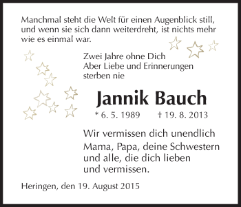 Traueranzeige von Jannik Bauch von Hersfeld