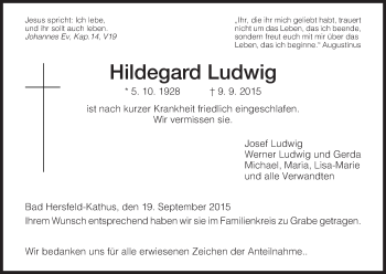 Traueranzeige von Hildegard Ludwig von Hersfeld