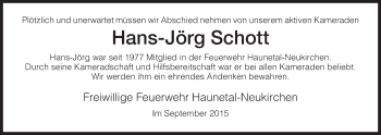 Traueranzeige von Hans-Jörg Schott von Hersfeld