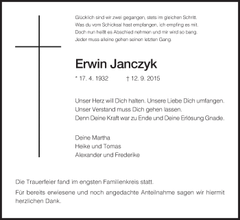 Traueranzeige von Erwin Janczyk von Hersfeld