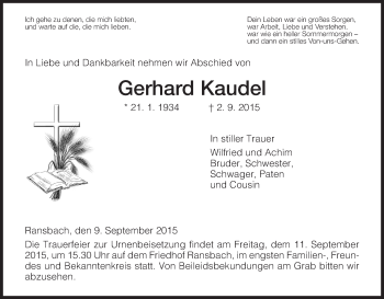 Traueranzeige von Erhard Kaudel von Hersfeld