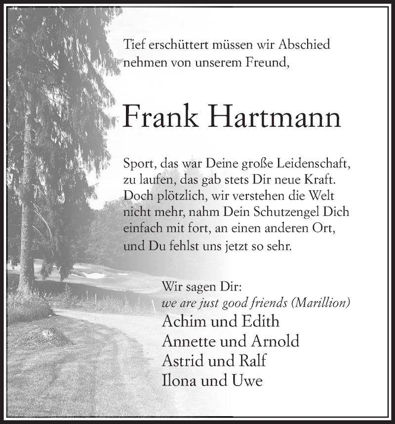  Traueranzeige für Frank Hartmann vom 02.09.2015 aus Hersfeld