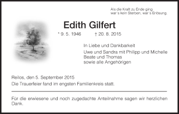 Traueranzeige von Edith Gilfert von Hersfeld