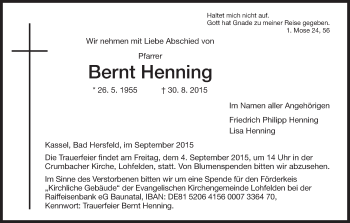 Traueranzeige von Bernt Henning von Hersfeld