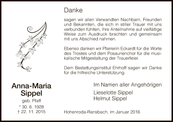 Traueranzeige von Anna-Maria Sippel von Hersfeld