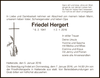 Traueranzeige von Friedel Hergert von Hersfeld