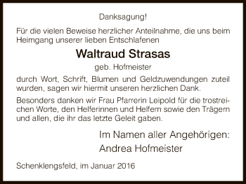 Traueranzeige von Waltraud Strasas von Hersfeld