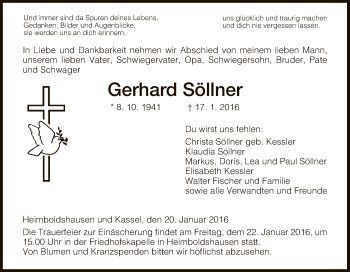 Traueranzeige von Gerhard Söllner von Hersfeld