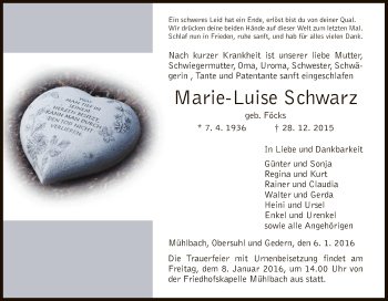 Traueranzeige von Marie-Luise Schwarz von Hersfeld