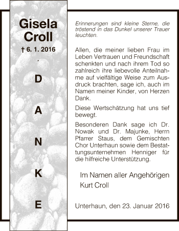 Traueranzeige von Gisela Croll von Hersfeld