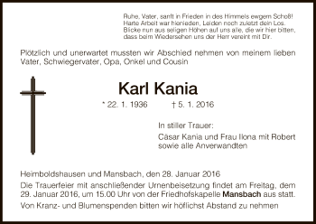 Traueranzeige von Karl Kania von Hersfeld