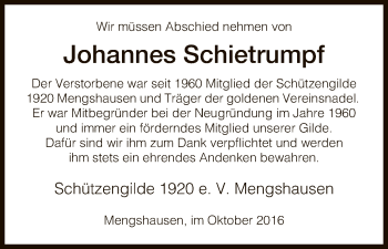 Traueranzeige von Johannes Schietrumpf von Hersfeld