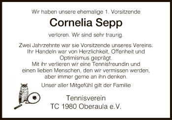 Traueranzeige von Cornelia Sepp von Hersfeld