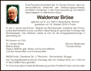 Traueranzeige von Waldemar Bröse von Hersfeld