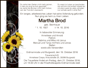 Traueranzeige von Martha Brod von Hersfeld