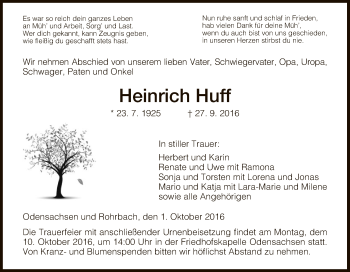 Traueranzeige von Heinrich Huff von Hersfeld