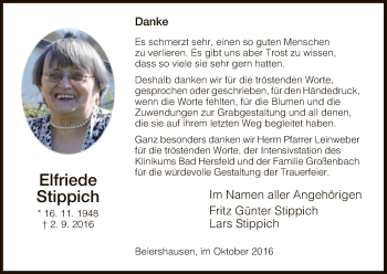 Traueranzeige von Elfriede Stippich von Hersfeld