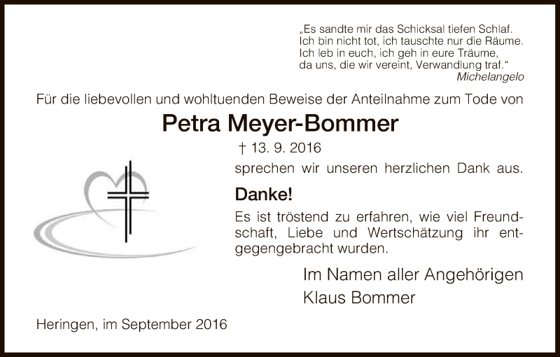  Traueranzeige für Petra Meyer-Bommer vom 01.10.2016 aus Hersfeld