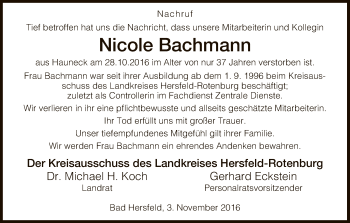 Traueranzeige von Nicole Bachmann von Hersfeld