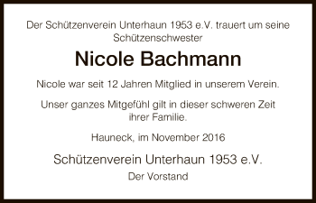 Traueranzeige von Nicole Bachmann von Hersfeld