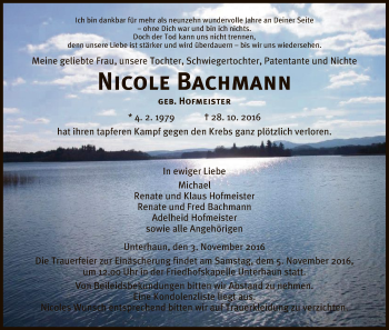 Traueranzeige von Nicole Bachmann von Hersfeld