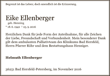 Traueranzeige von Eike Ellenberger von Hersfeld