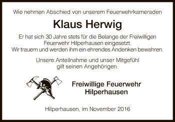 Traueranzeige von Klaus Herwig von Hersfeld