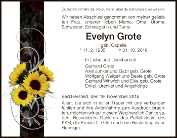 Traueranzeige von Evelyn Grote von Hersfeld