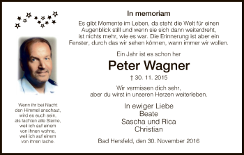 Traueranzeige von Peter Wagner von Hersfeld