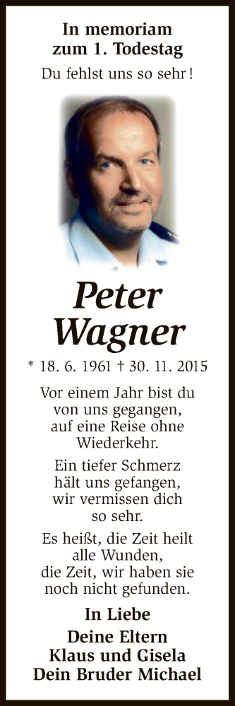 Traueranzeige von Peter Wagner von Hersfeld