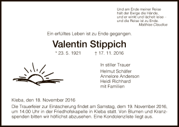 Traueranzeige von Valentin Stippich von Hersfeld