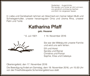 Traueranzeige von Katharina Pfaff von Hersfeld