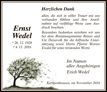 Traueranzeige von Ernst Wedel von Hersfeld