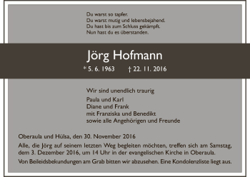 Traueranzeige von Jörg Hofmann von Hersfeld