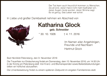 Traueranzeige von Katharina Glock von Hersfeld